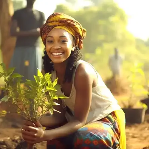 Young woman planting trees